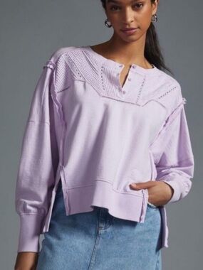 Pilcro Anthropologie Pintuck Sweatshirt Lavender Purple Oversized Top Medium M